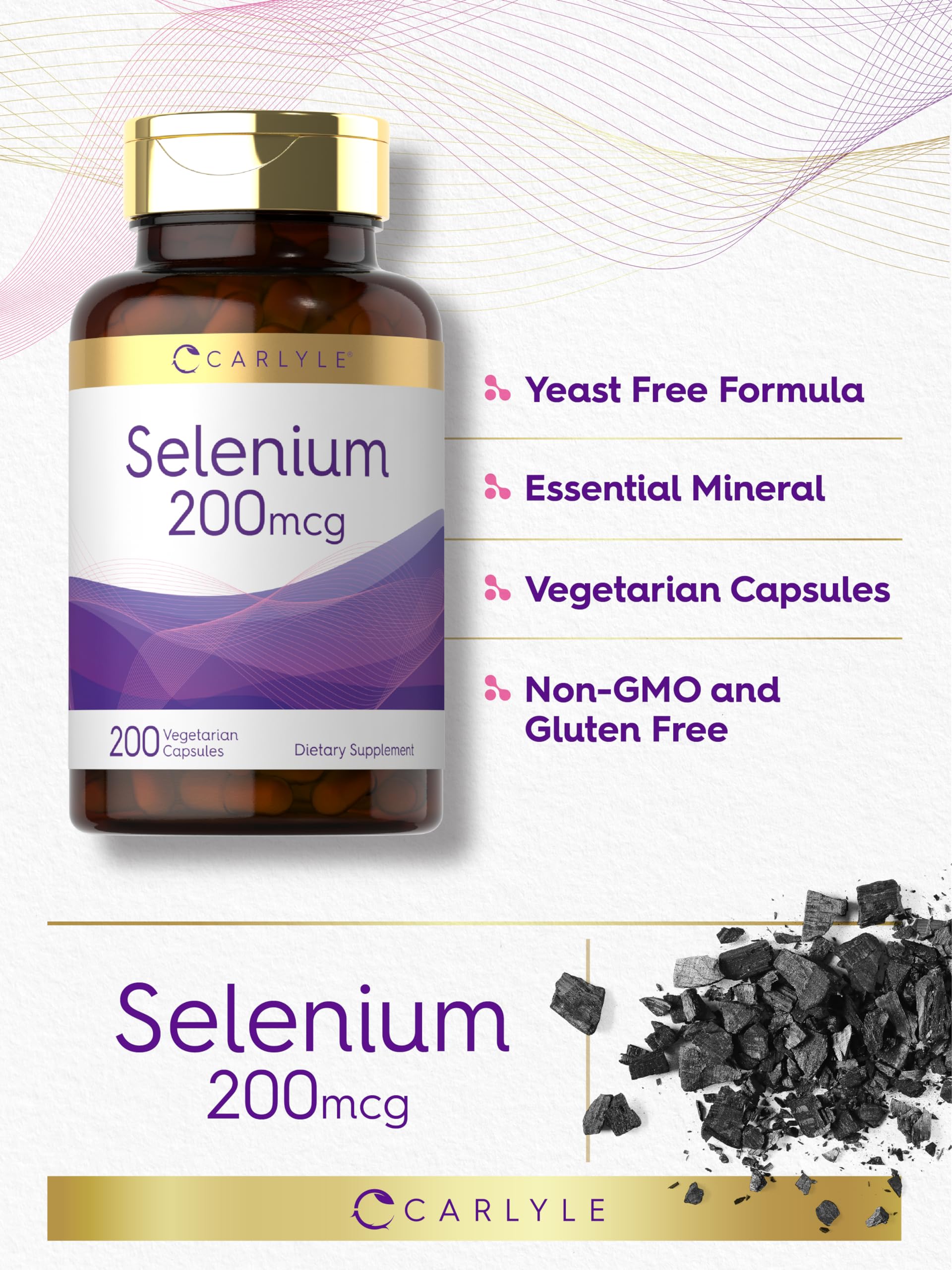 Carlyle Yeast Free Selenium Supplement | 200mcg | 200 Capsules | Vegetarian, Non-GMO, and Gluten Free Mineral Formula | L-Selenomethionine | Value Size